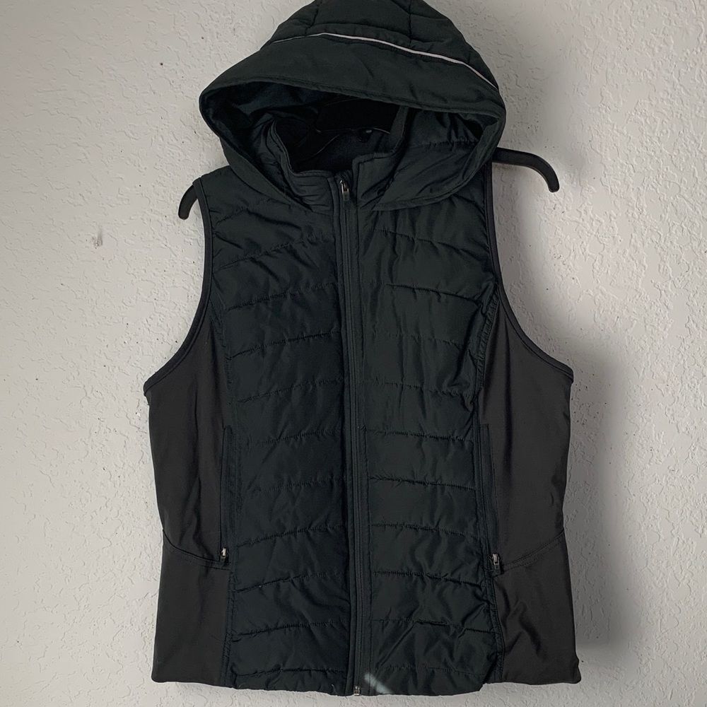 Tangerine Women’s Dark Green Hooded Puffer Vest Full Zip Pockets Size L